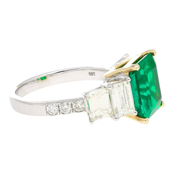 4.26 Carat Vivid Green Colombian Muzo Mine Emerald & Emerald Cut Side Diamond Ring – Assay Jewelers