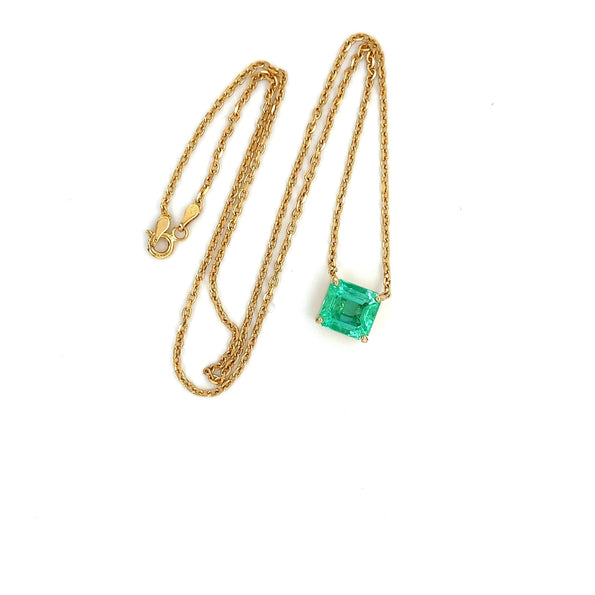 Émeraude colombienne de 4,38 carats en or 18K, collier flottant à maillons