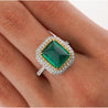 4.49 Carat Sugarloaf Cabochon Cut Colombian Emerald and Diamond Halo Ring in 18k White Gold