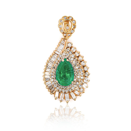 4.5 Carat Pear Cut Colombian Emerald & Diamond 18K Pendant Necklace