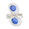 4.51 Carat Oval Blue Sapphire & Diamond Two Stone Vertical Pave Swirl Ring