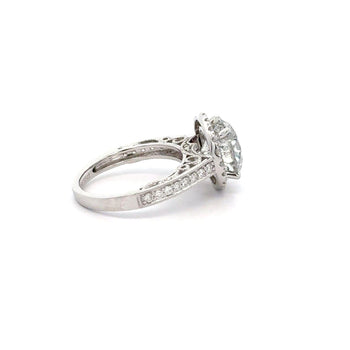 4.53 Carat Round Cut Diamond 18K White Floral Halo Engagement Ring – Assay Jewelers