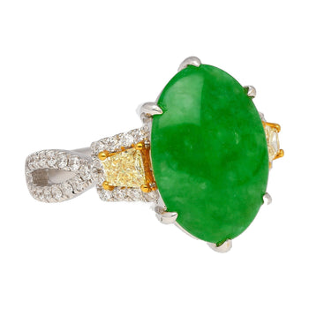 Bague en or blanc 18k avec jadéite de jade de 4,76 carats et diamants jaunes taille trapèze sur les côtés – Assay Jewelers