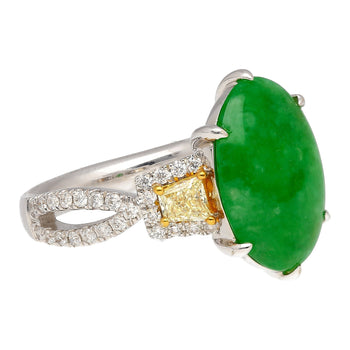 Bague en or blanc 18k avec jadeïte de 4,76 carats, pierre latérale en diamant jaune taille trapèze – Assay Jewelers