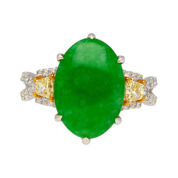 Bague en or blanc 18 k avec jadeite de 4,76 carats et diamants jaunes taille trapèze latéraux – Assay Jewelers