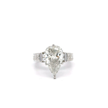 4.86 Carat Pear Cut Diamond 18K White Filigree Vintage Engagement Ring – Assay Jewelers