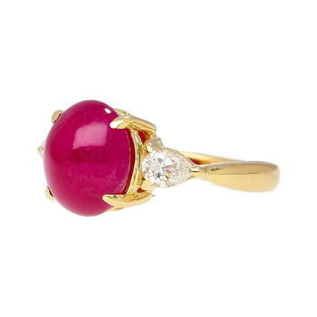 4.93 Carat Cabochon Cut Ruby & Oval Cut Diamond Three Stone 18K Ring – Assay Jewelers