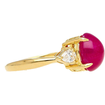 4.93 Carat Cabochon Cut Ruby & Oval Cut Diamond Three Stone 18K Ring – Assay Jewelers