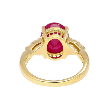 4.93 Carat Cabochon Cut Ruby & Oval Cut Diamond Three Stone 18K Ring – Assay Jewelers