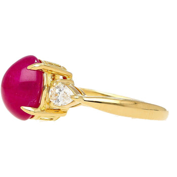4.93 Carat Cabochon Cut Ruby & Oval Cut Diamond Three Stone 18K Ring – Assay Jewelers