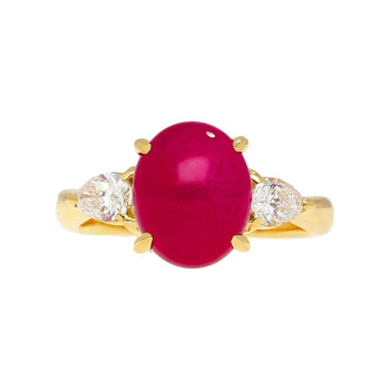 4.93 Carat Cabochon Cut Ruby & Oval Cut Diamond Three Stone 18K Ring – Assay Jewelers