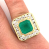 5 Carat Emerald Mens Ring With Round Diamond Halo in 18k Yellow Gold