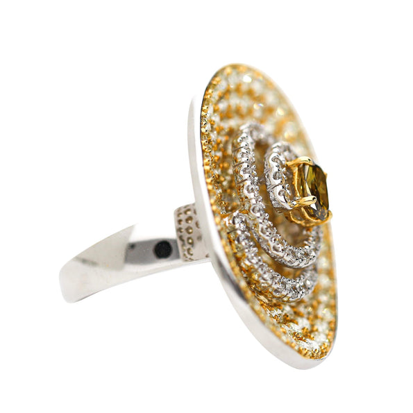 5 Carat Fancy Brown & Yellow Diamond Pave 18K Gold Tilted Shield Ring