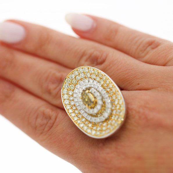 5 Carat Fancy Brown & Yellow Diamond Pave 18K Gold Tilted Shield Ring