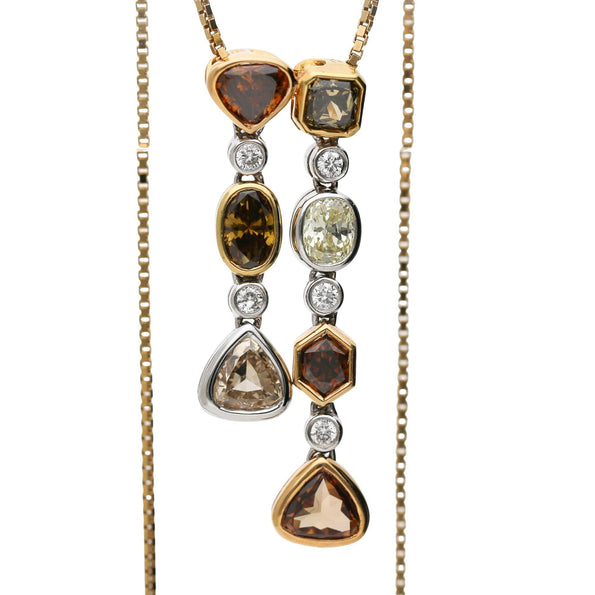 5 Carat Fancy Multicolor Diamond in 18K Two Tone Gold Dual Drop Pendant Necklace