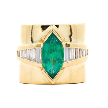 5 Carat Marquise Emerald & Baguette Diamond Channel 18K Gold Vintage Ring – Assay Jewelers