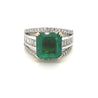 5 Carat Natural Emerald and Baguette Diamond 14k White Gold Art Deco Ring