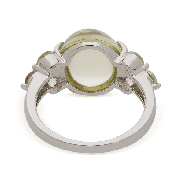 5 Carat Oval Cabochon Moonstone & Round Aquamarine 14K White Gold Cocktail Ring