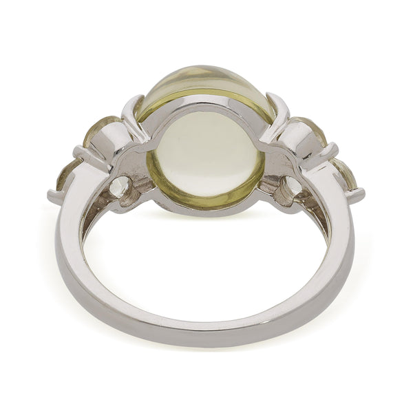 5 Carat Oval Cabochon Moonstone & Round Aquamarine 14K White Gold Cocktail Ring