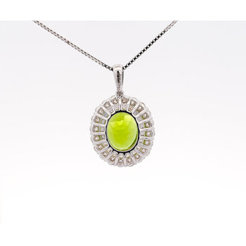 5.03 Carat Oval Cut Peridot Pendant with Round Cut Diamond Halo in 18K White Gold – Assay Jewelers