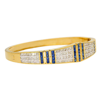 5.09 Carat Blue Sapphire and Diamond Bangle Bracelet in 18k Yellow Gold – Assay Jewelers