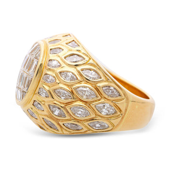 5.20 Carat Baguette Marquise Cut Diamond 18K Yellow Gold Cluster Dome Mens Ring – Assay Jewelers