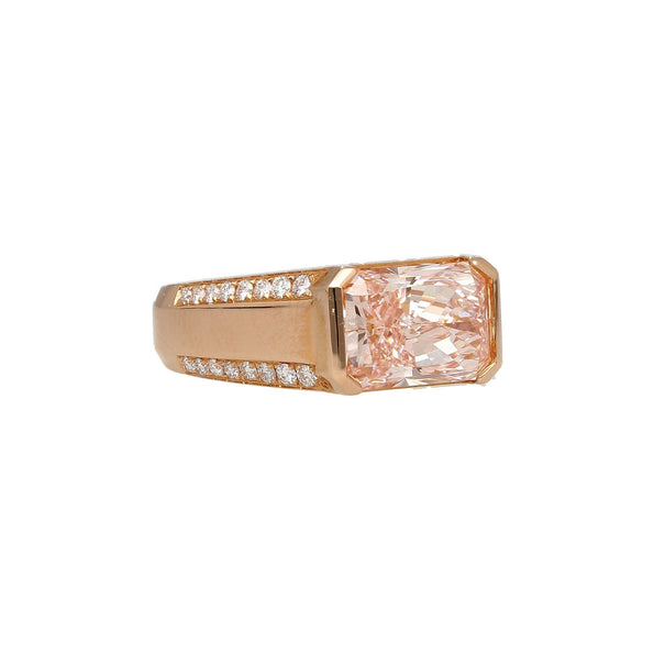 5.28 Carat Radiant Cut Pink Lab Diamond East West Bezel Ring