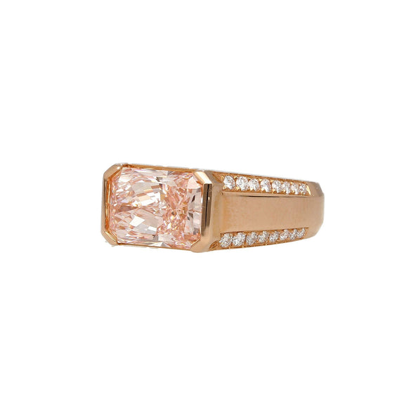 5.28 Carat Radiant Cut Pink Lab Diamond East West Bezel Ring