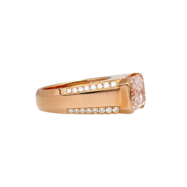 5.28 Carat Radiant Cut Pink Lab Diamond East West Bezel Ring