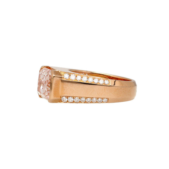 5.28 Carat Radiant Cut Pink Lab Diamond East West Bezel Ring
