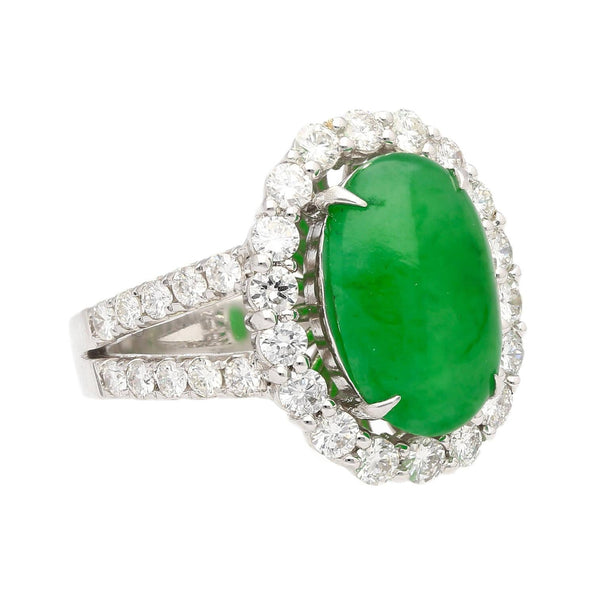 Bague halo en jadeïte de jade de type A de 5,32 carats et diamants en or blanc 18K