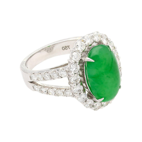 Bague halo en jade jadéite de type A de 5,32 carats et diamants en or blanc 18K
