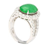 5.32 Carat Type A Jadeite Jade and Diamond Halo Ring in 18K White Gold