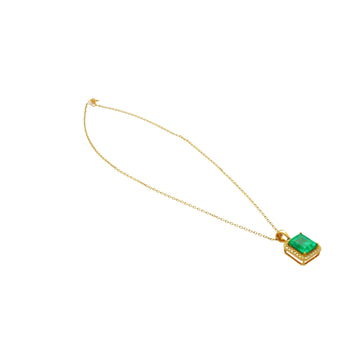 Collier avec Pendentif en émeraude naturelle de 5,42 carats et halo de diamants jaunes en or 18k – Assay Jewelers