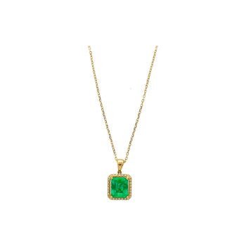 Collier Pendentif en émeraude naturelle de 5,42 carats avec halo de diamants jaunes en or 18k – Assay Jewelers