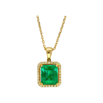 Collier avec pendentif en émeraude naturelle de 5,42 carats, halo de diamants jaunes, en or 18k – Assay Jewelers