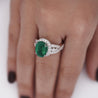 5.5 Carat Oval Cut Emerald & Diamond 18K White Gold Filigree Crossover Ring