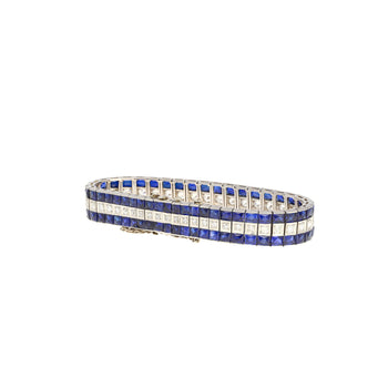 5.50 Carat Vintage Art Deco Platinum Bracelet With Diamonds and Princess-Cut Blue Sapphires – Assay Jewelers