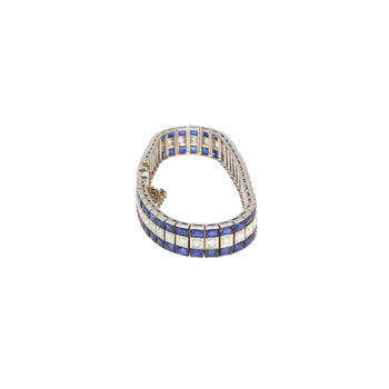 5.50 Carat Vintage Art Deco Platinum Bracelet With Diamonds and Princess-Cut Blue Sapphires – Assay Jewelers
