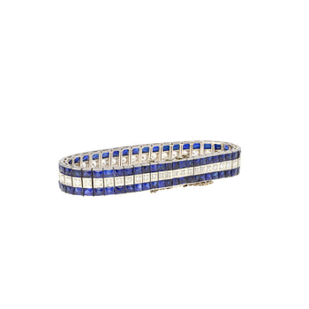 5.50 Carat Vintage Art Deco Platinum Bracelet With Diamonds and Princess-Cut Blue Sapphires – Assay Jewelers