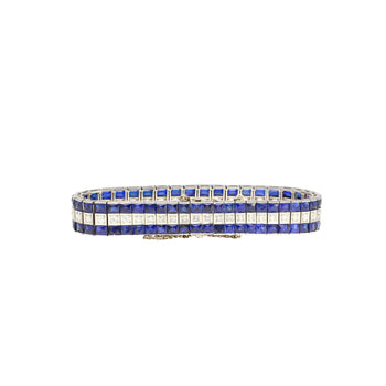 5.50 Carat Vintage Art Deco Platinum Bracelet With Diamonds and Princess-Cut Blue Sapphires – Assay Jewelers