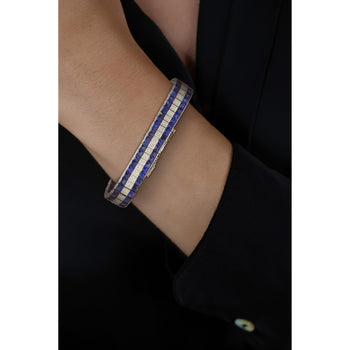 5.50 Carat Vintage Art Deco Platinum Bracelet With Diamonds and Princess-Cut Blue Sapphires – Assay Jewelers
