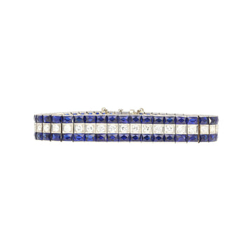 5.50 Carat Vintage Art Deco Platinum Bracelet With Diamonds and Princess-Cut Blue Sapphires – Assay Jewelers