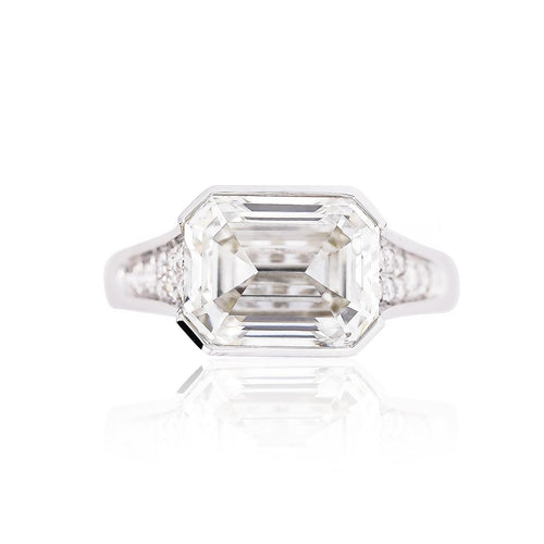 5.53 Carat Emerald Cut Lab Grown Diamond Half Bezel White Gold Ring