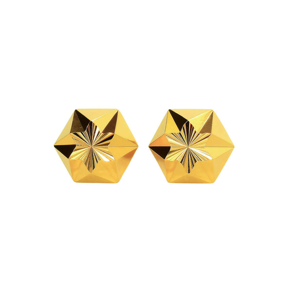 5mm 14K Gold Diamond Cut Hexagon Star Stud Earrings Screw Back
