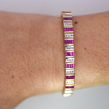6 Carat Baguette-Cut Ruby & Diamond 14K Gold Link Bracelet – Assay Jewelers