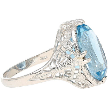 6.22 Carat Oval Aquamarine in Engraved 14K White Gold Edwardian Filigree Ring – Assay Jewelers