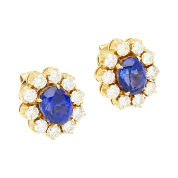6.28ct Royal Ceylon Blue Sapphire Diamond Halo Stud Earrings – Assay Jewelers