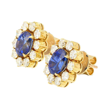 6.28ct Royal Ceylon Blue Sapphire Diamond Halo Stud Earrings – Assay Jewelers