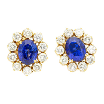 6.28ct Royal Ceylon Blue Sapphire Diamond Halo Stud Earrings – Assay Jewelers